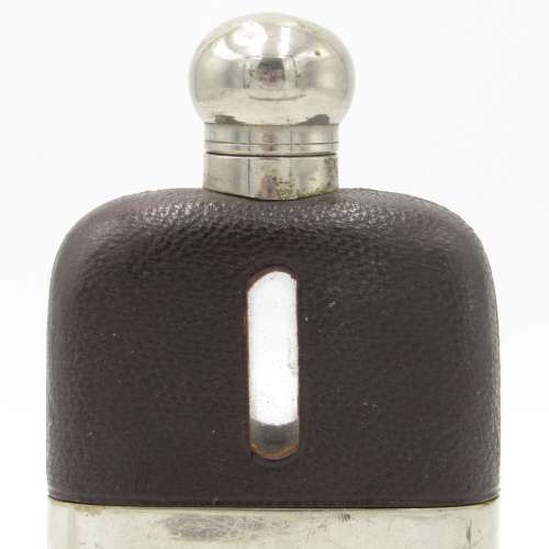 Antique Nickel Plated and glass hipflask with leather cladding