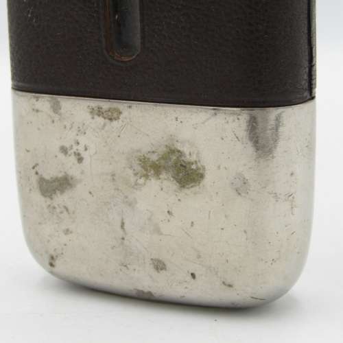 Antique Nickel Plated and glass hipflask with leather cladding