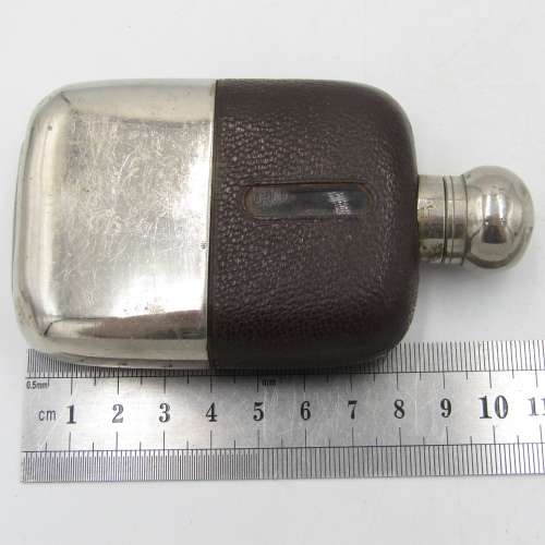 Antique Nickel Plated and glass hipflask with leather cladding