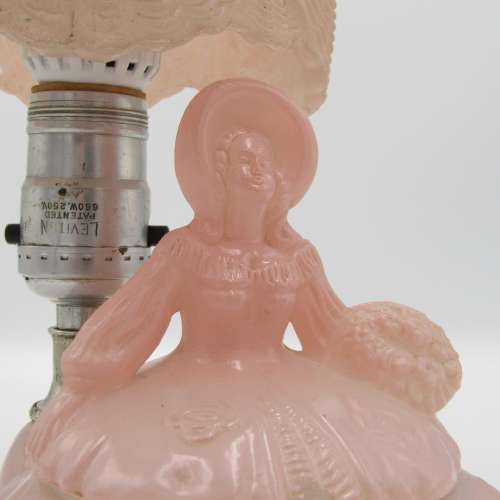 Vintage Pink Glass lady Boudoir table lamp with trinket holder - needs re-wiring - some chips