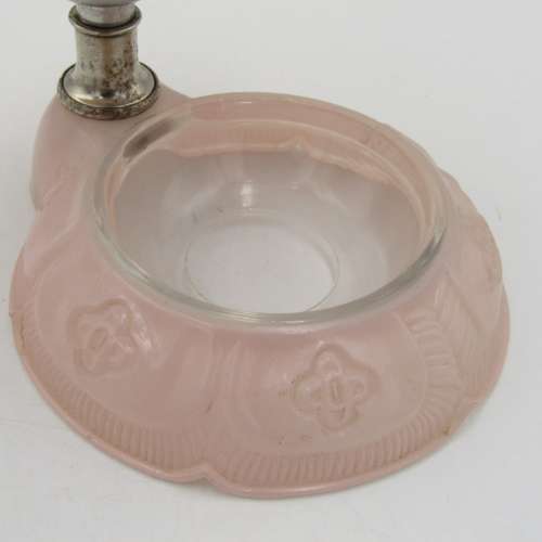 Vintage Pink Glass lady Boudoir table lamp with trinket holder - needs re-wiring - some chips