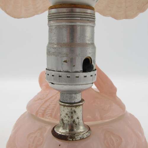 Vintage Pink Glass lady Boudoir table lamp with trinket holder - needs re-wiring - some chips