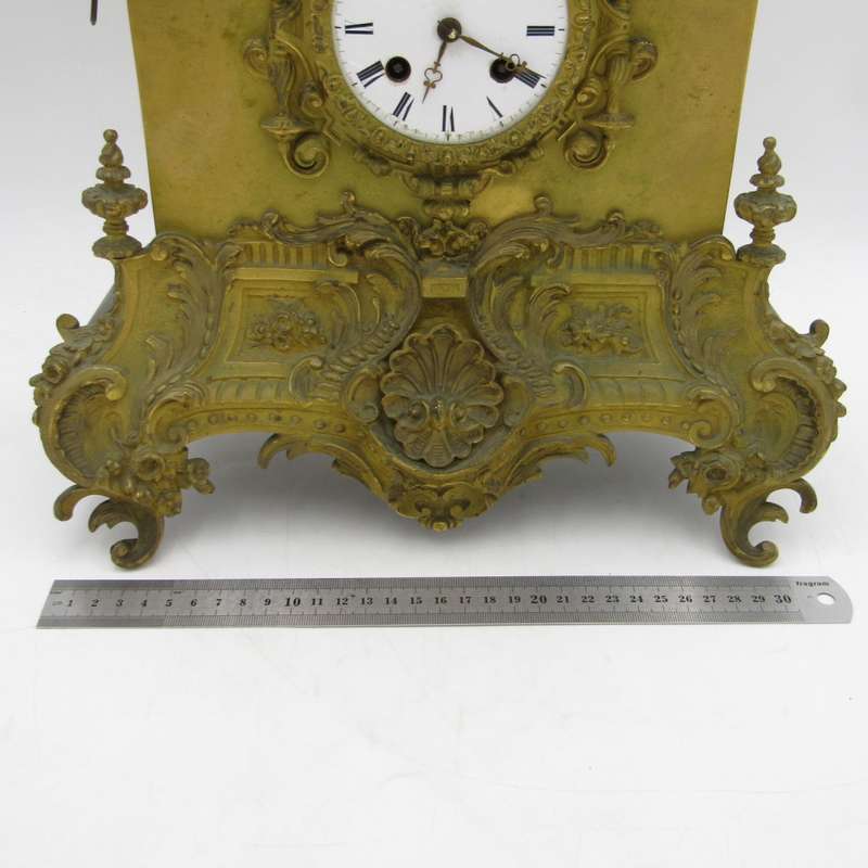 Antique French brass clock with mother and boys under tree