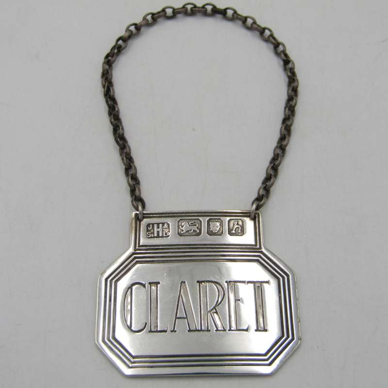 1960`s hallmarked sterling silver Claret wine bottle neck tag