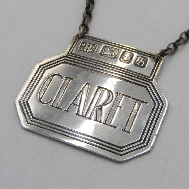 1960`s hallmarked sterling silver Claret wine bottle neck tag