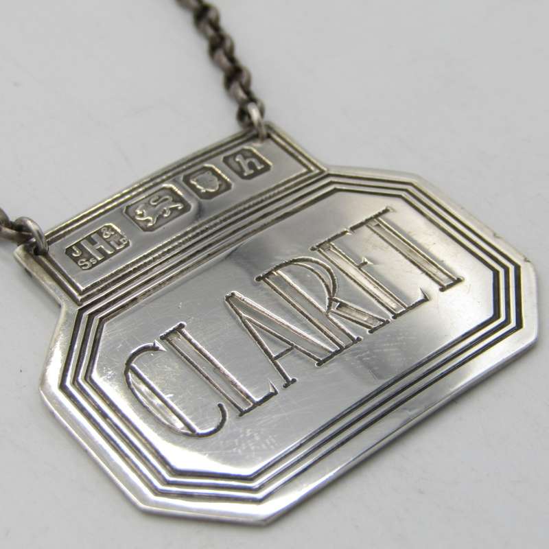 1960`s hallmarked sterling silver Claret wine bottle neck tag