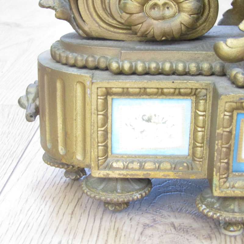Antique French Louis XV Style Ormolu and porcelain mantel clock