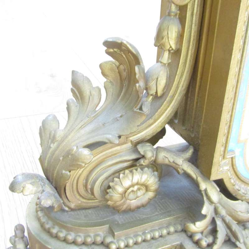 Antique French Louis XV Style Ormolu and porcelain mantel clock