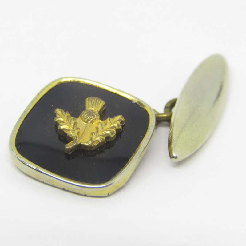 Pair of Scottish cufflinks with thistles and onyx - vintage