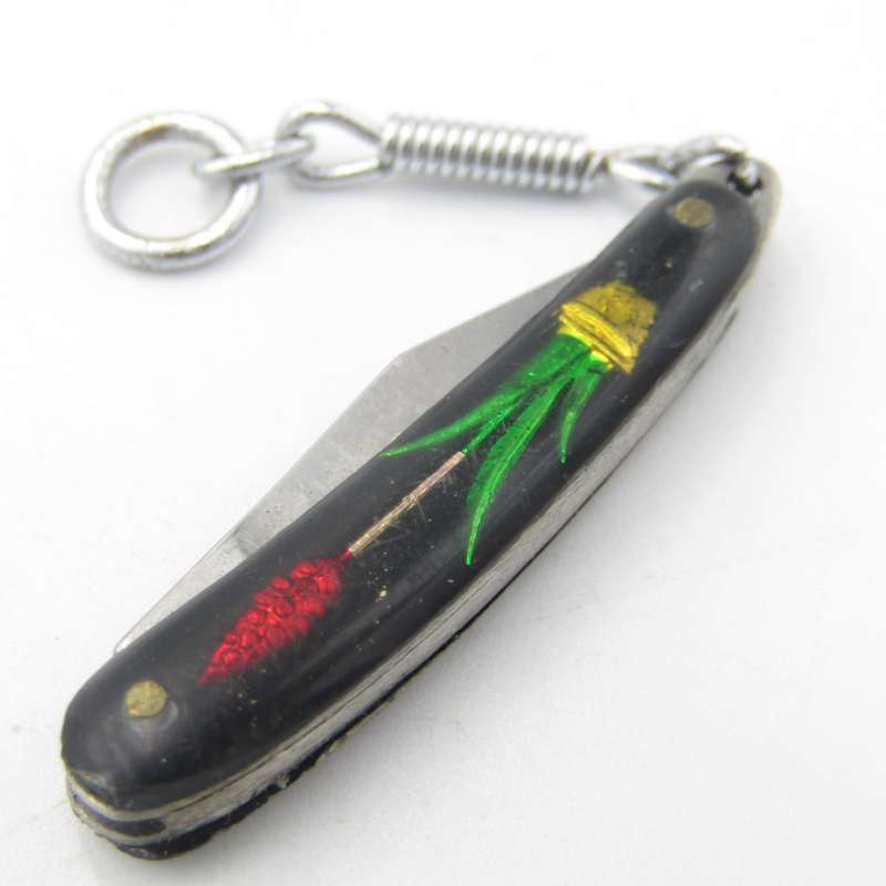 Vintage miniature keychain pocket knife with water plant design - 3 cm long