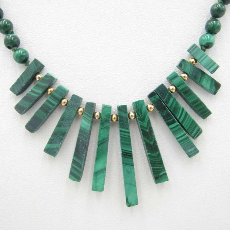 Vintage Malachite necklace with 14kt gold beads and clasp