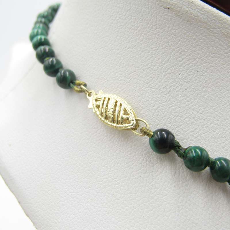 Vintage Malachite necklace with 14kt gold beads and clasp