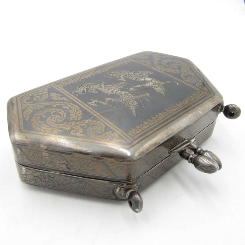 Vintage Siam Sterling silver jewellery box with jewellery