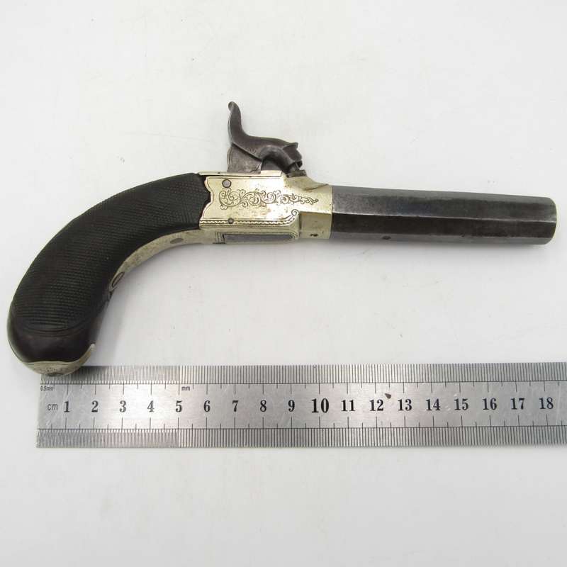 Antique muzzleloader percussion cap pocket pistol with markings