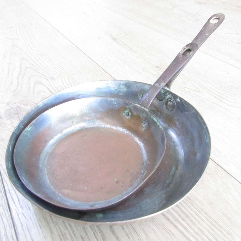 Pair of Lewis Conger New York, Paris copper skillet frying pans