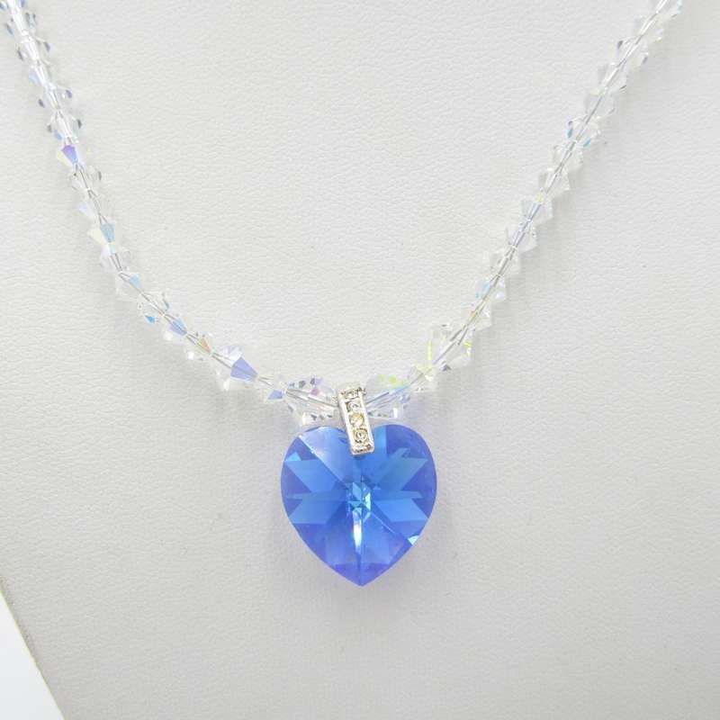Crystal necklace vintage with blue heart pendant