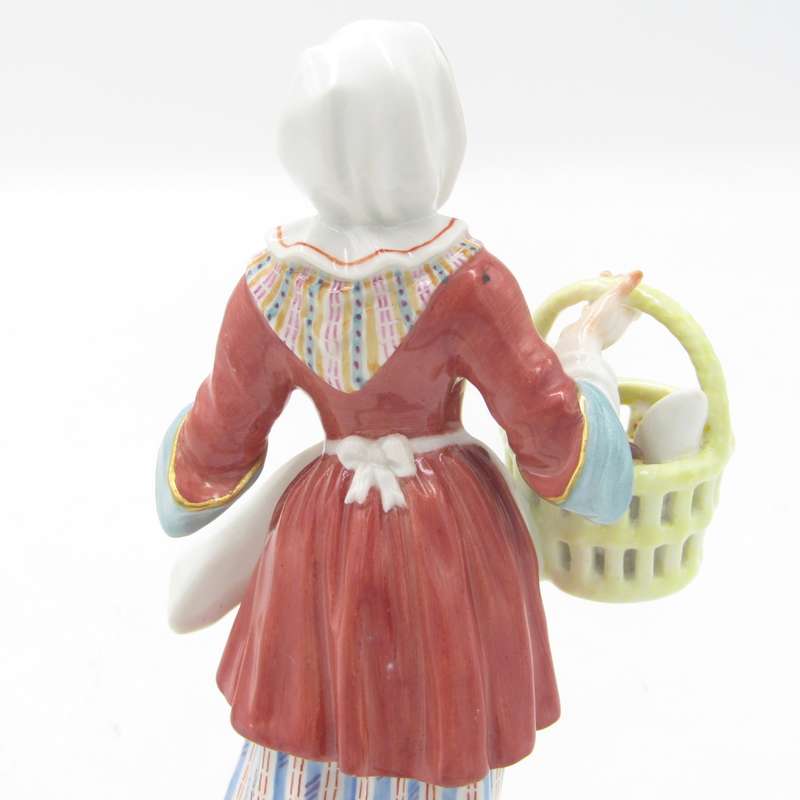 Antique Meissen porcelain figurine of lady with bread basket - small paint chip on bread - 14 cm