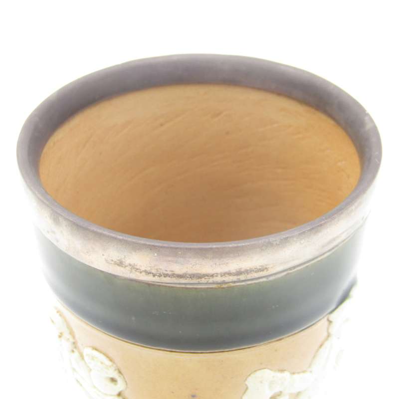 Antique Doulton Lambeth England stoneware tumbler with hallmarked silver rim