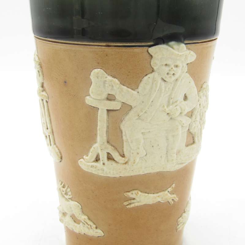 Antique Doulton Lambeth England stoneware tumbler with hallmarked silver rim