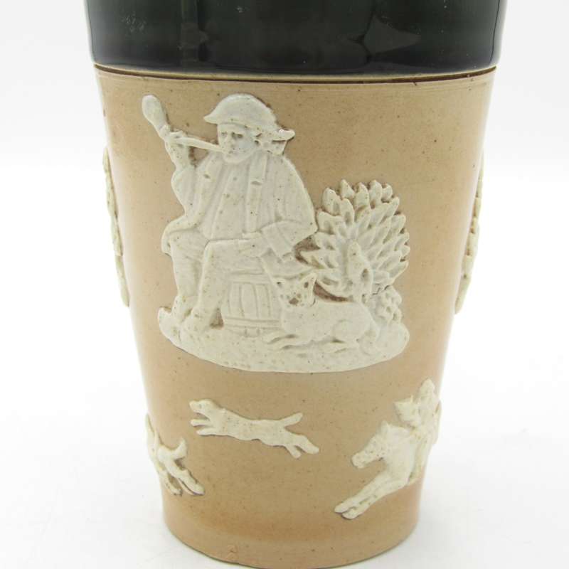 Antique Doulton Lambeth England stoneware tumbler with hallmarked silver rim