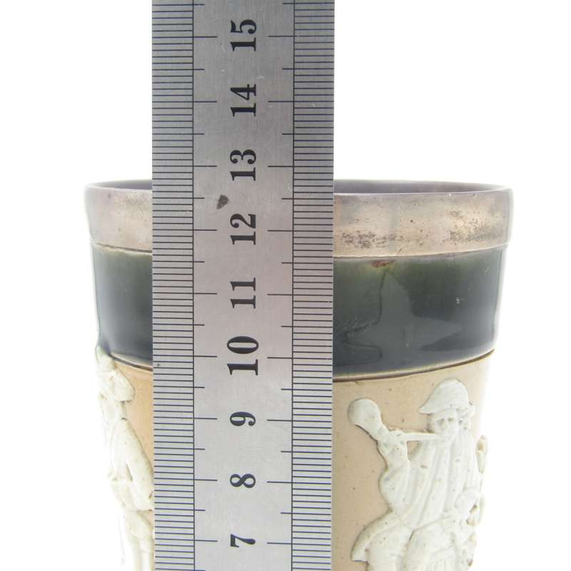 Antique Doulton Lambeth England stoneware tumbler with hallmarked silver rim