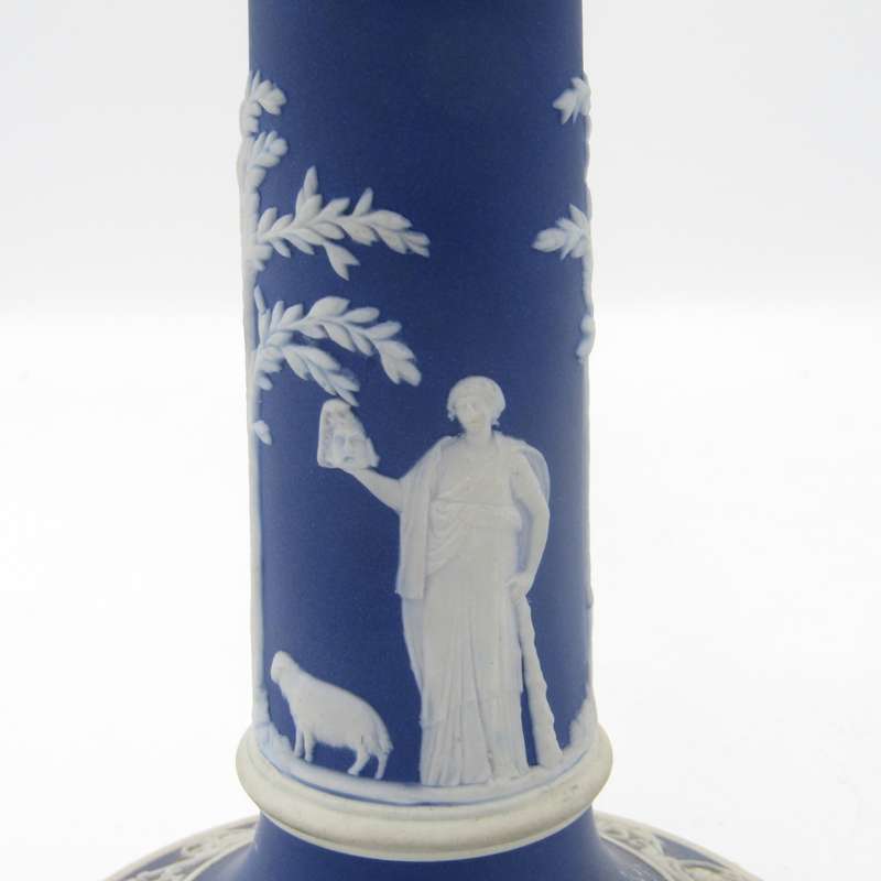 Antique Wedgwood Jasperware cobalt blue pair of candle stick - circa 1869 as per date marks