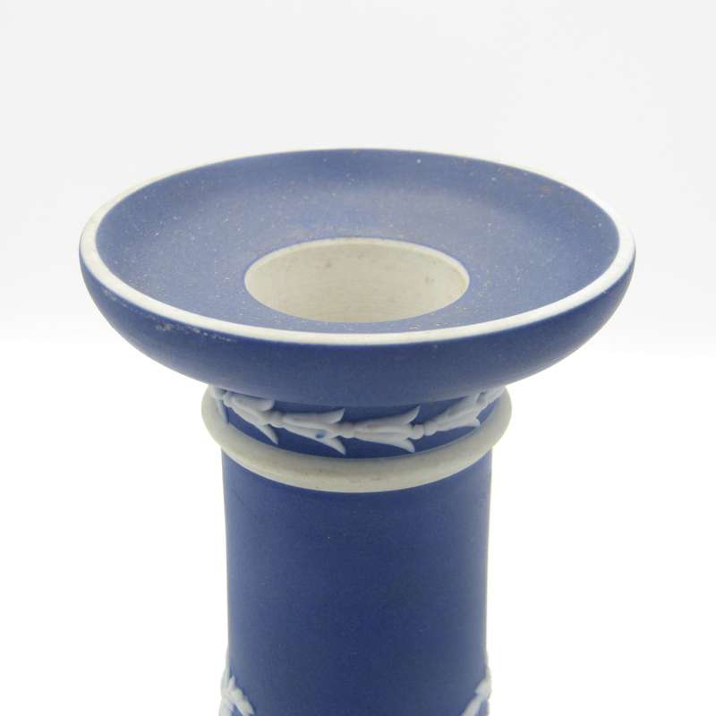 Antique Wedgwood Jasperware cobalt blue pair of candle stick - circa 1869 as per date marks