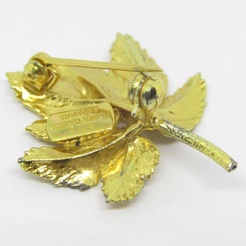 Flora Danica Sterling silver 24kt gold encrusted leaf brooch