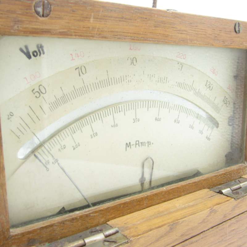 Vintage Analog Amp meter in wooden box
