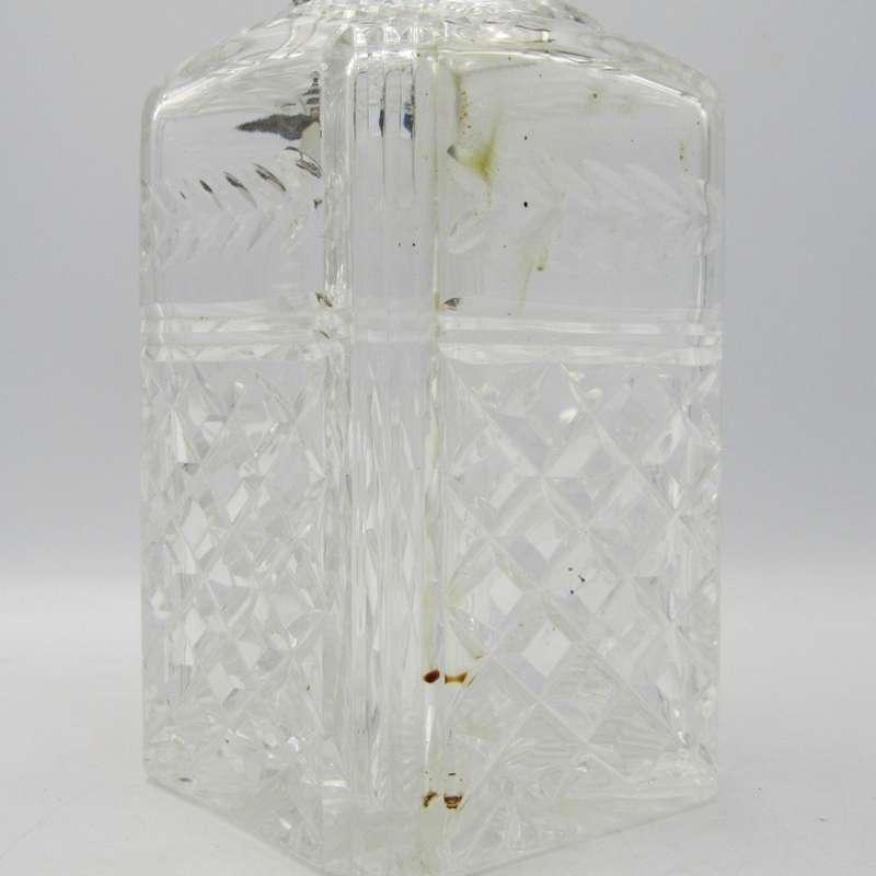Vintage Staurt Crystal Whiskey decanter with hallmarked sterling silver necktag - fine chips on side