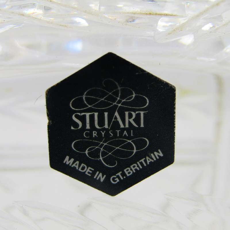 Vintage Staurt Crystal Whiskey decanter with hallmarked sterling silver necktag - fine chips on side
