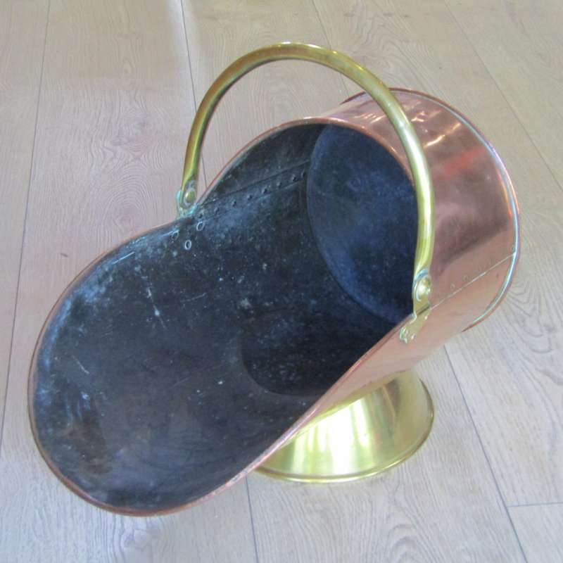 Antique Copper and brass coal scuttle bucket - beautiful piece