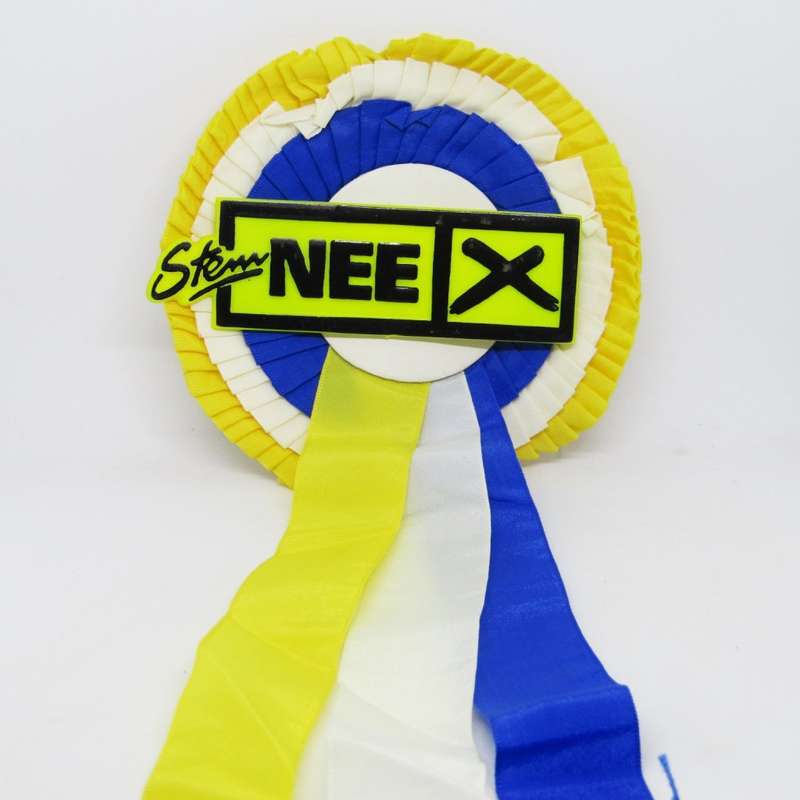 Original 1983 referendum South Africa Stem Nee badge on orange, white and blue rosette