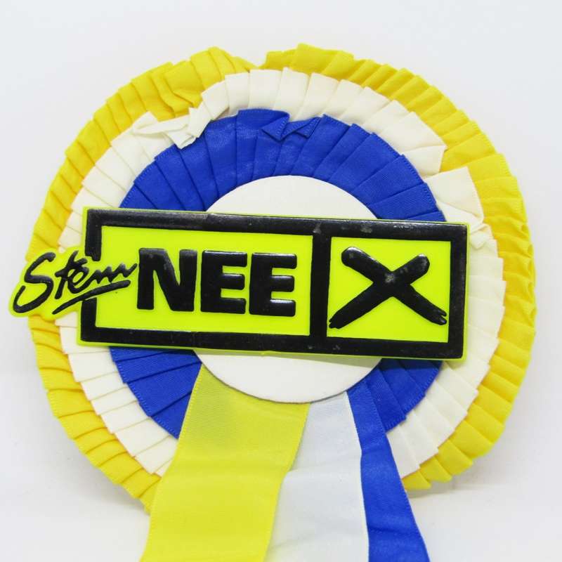 Original 1983 referendum South Africa Stem Nee badge on orange, white and blue rosette