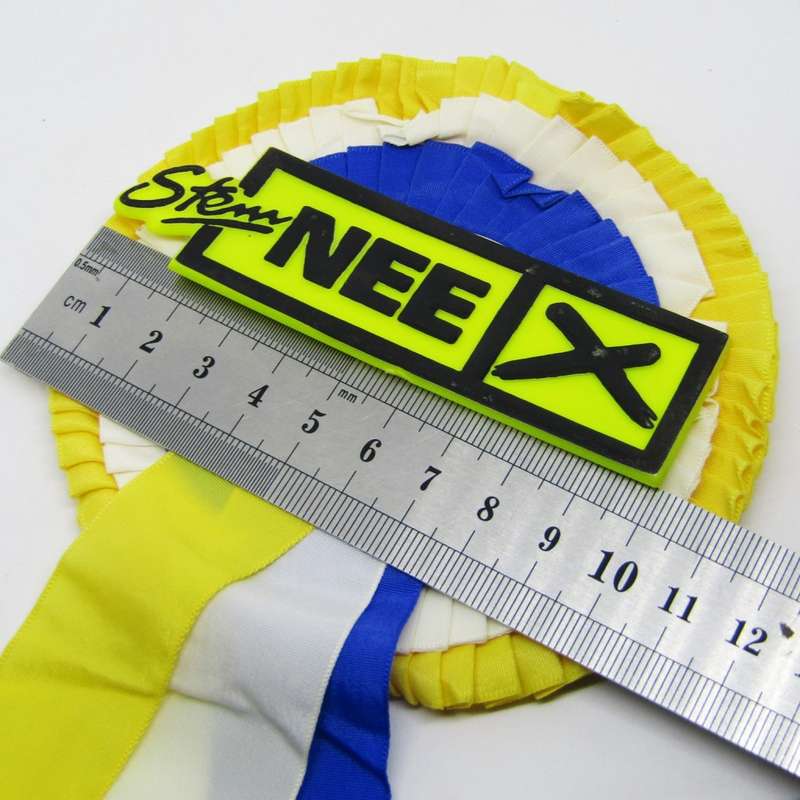 Original 1983 referendum South Africa Stem Nee badge on orange, white and blue rosette