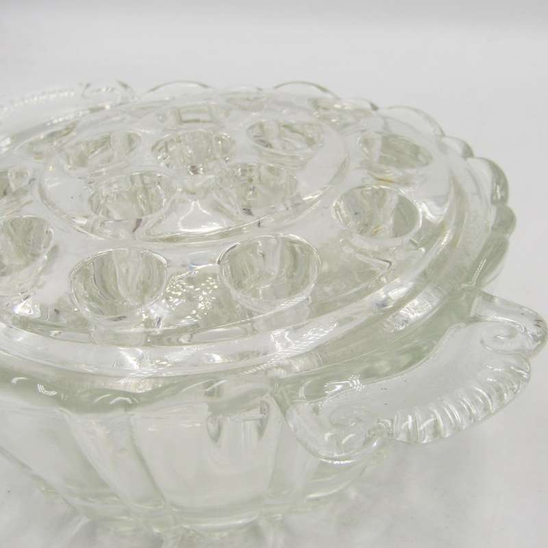Vintage glass flower frog with glass bowl