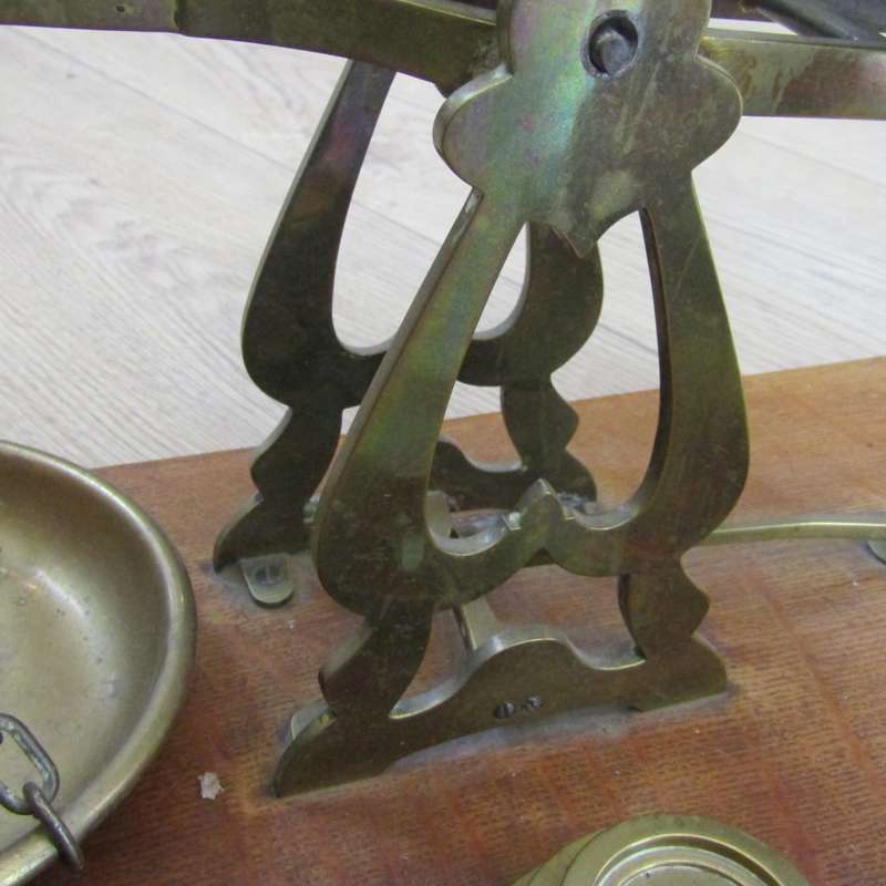 Antique brass Inland postal balancing scale with weights