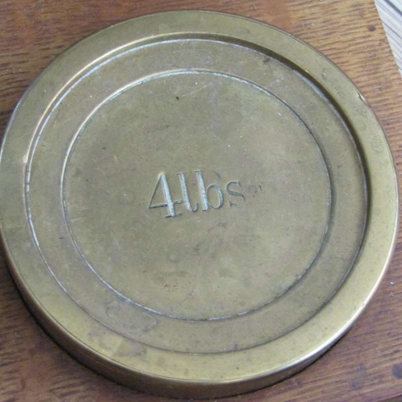 Antique brass Inland postal balancing scale with weights