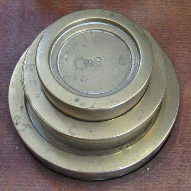 Antique brass Inland postal balancing scale with weights