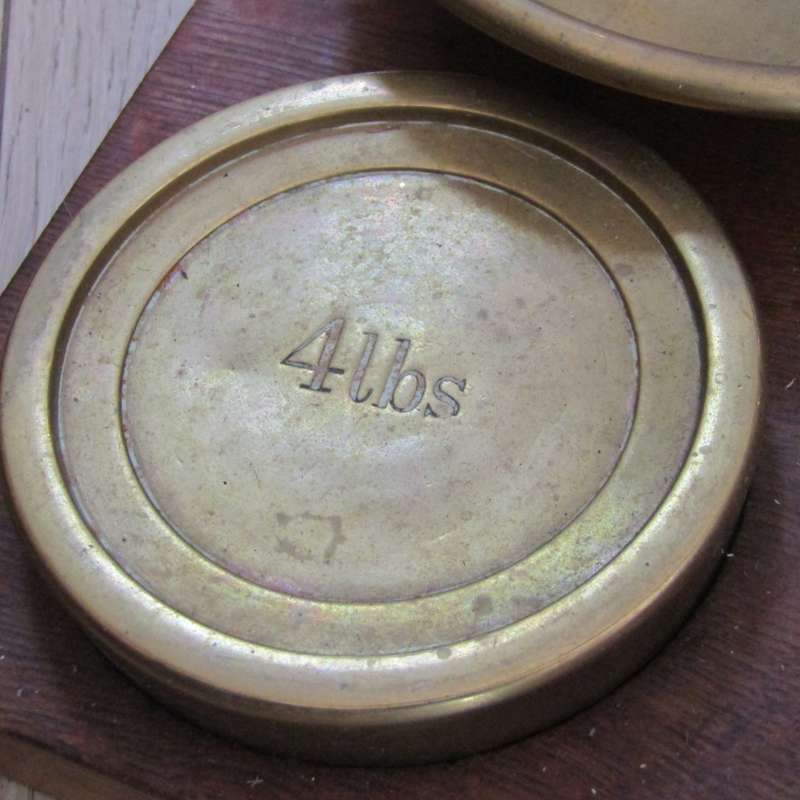 Antique brass Inland postal balancing scale with weights