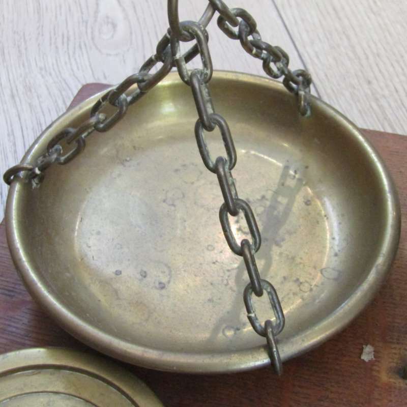 Antique brass Inland postal balancing scale with weights