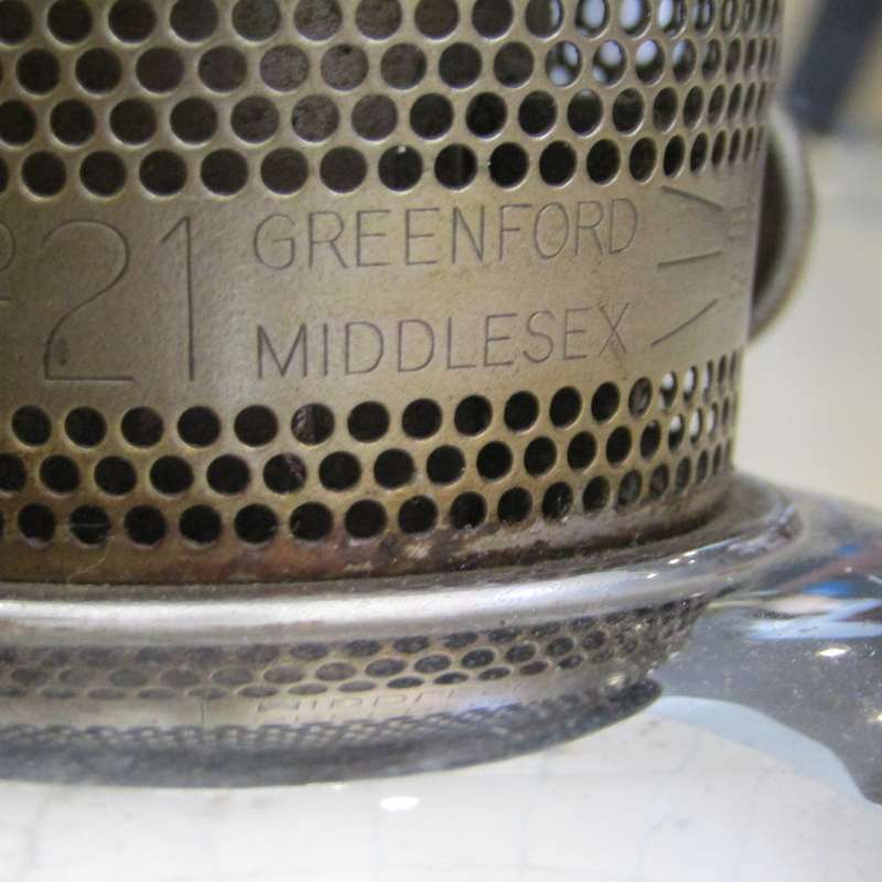 Vintage Aladdin paraffin lamp with original glass funnel - some cracks