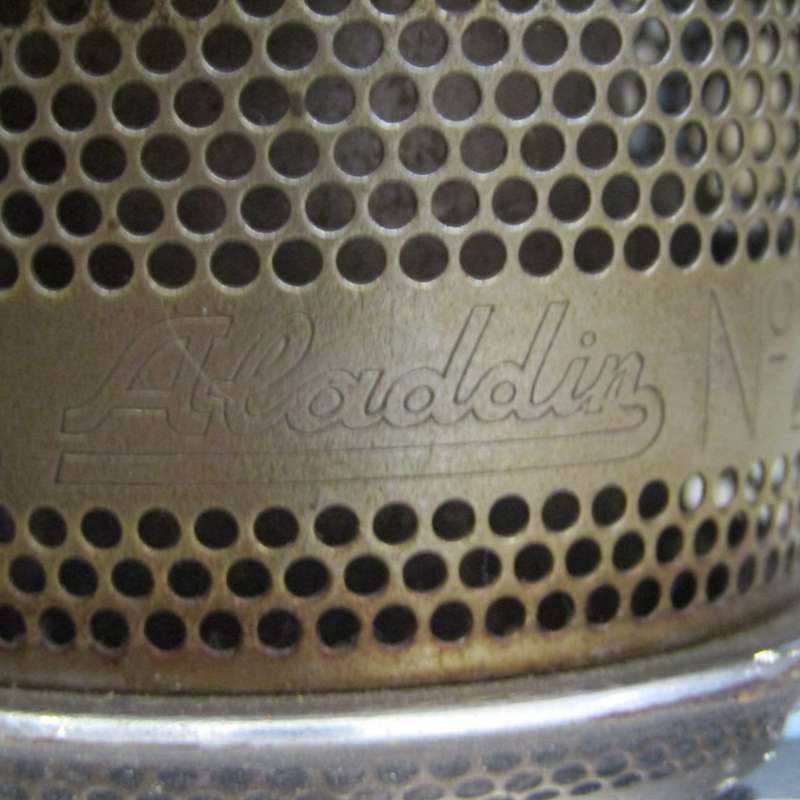 Vintage Aladdin paraffin lamp with original glass funnel - some cracks