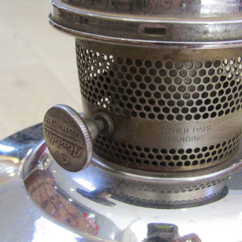 Vintage Aladdin paraffin lamp with original glass funnel - some cracks