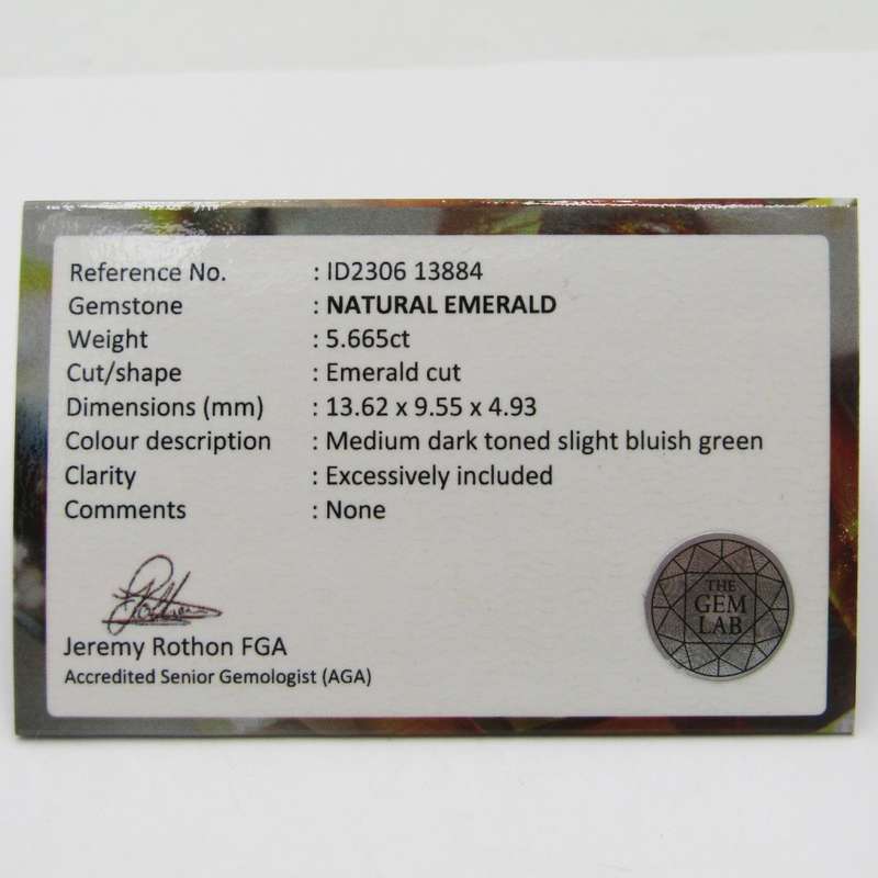 Natural Emerald of 5,66 carat Emerald cut medium dark toned slight bluish green