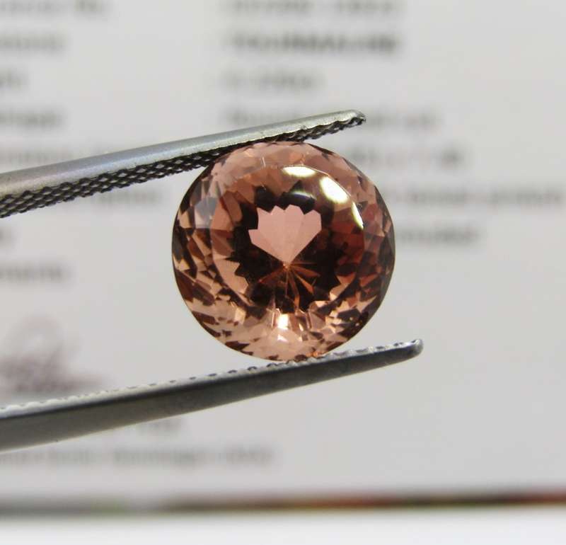 Tourmaline of 4,22 carat - Round mixed cut - pinkish Orange with Gemlab certificate