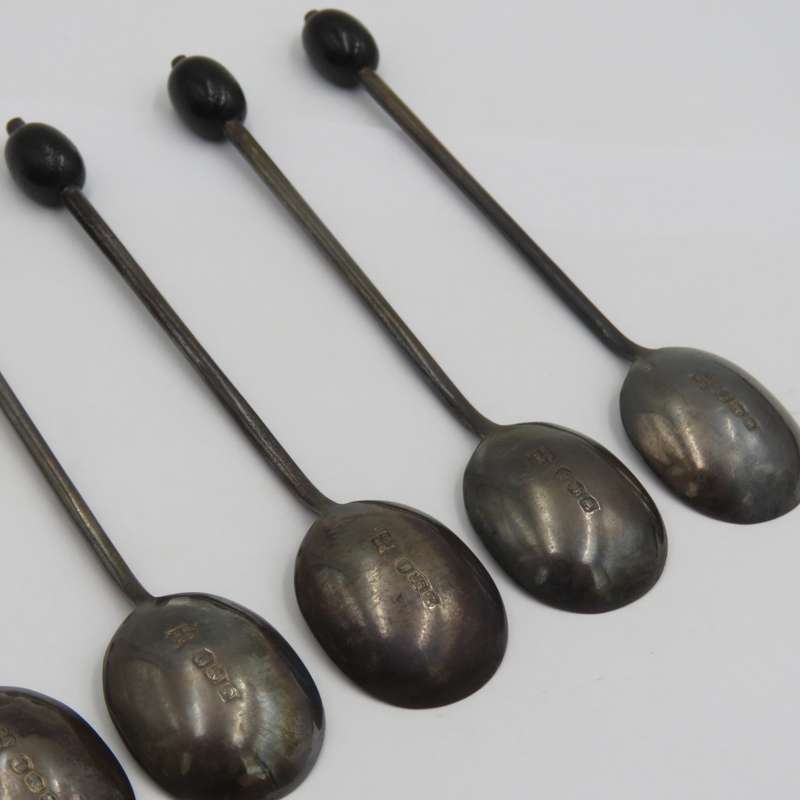 Set of hallmarked sterling silver coffee bean spoons in original box