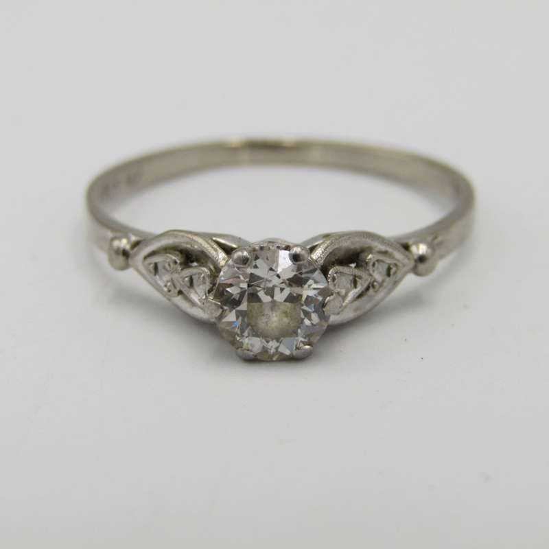 Vintage 18kt White gold diamond ring with 0,55ct old cut diamond - colour H, SI2 - size R