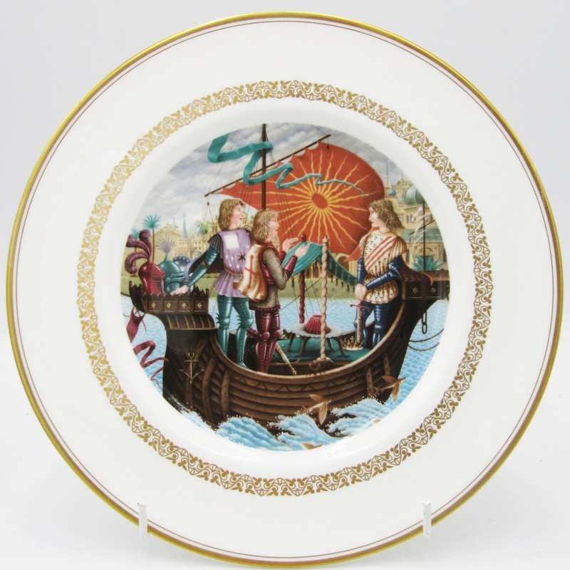 Royal Worcester King Arthur plate - Perceval, Galahad, and Bort achieve the Grail