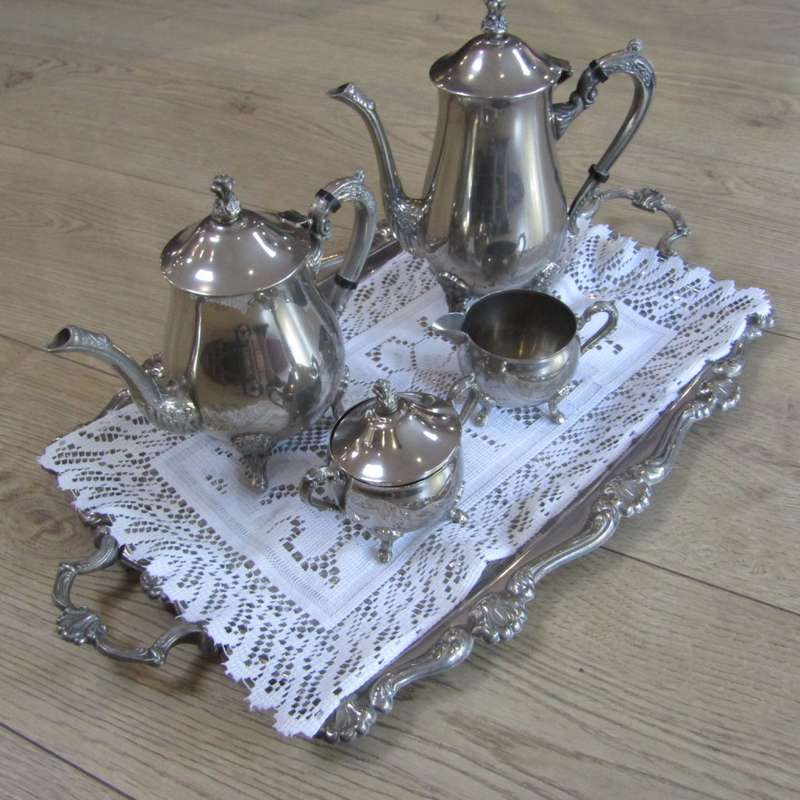 Vintage silverplated tea and coffee set on tray